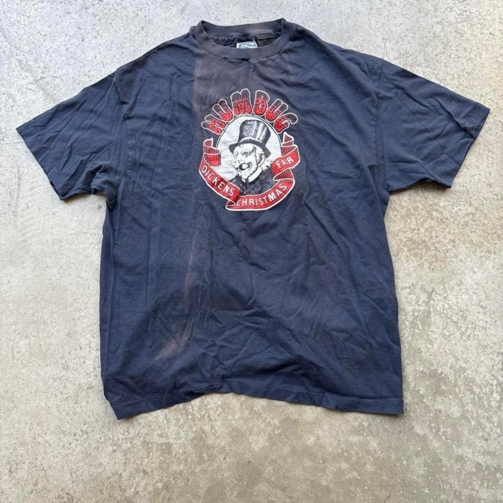 Vintage 80s Hamburg Charles Dickens Christmas Fair Victorian Holiday Black Shirt